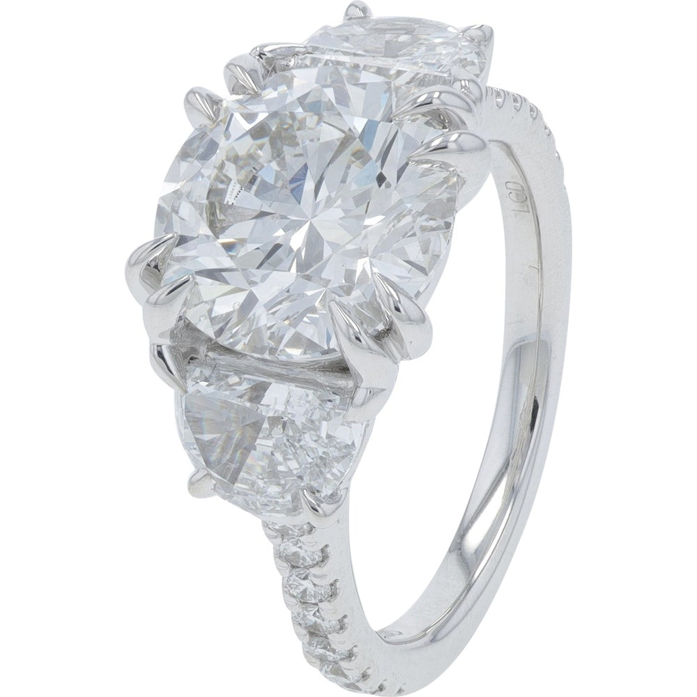 14K White Gold Three-Stone Engagement Ring with 5.80 Carat Total Weight Lab Grown Diamonds - 4.18 Carat Center Stone with G Color and VS1 Clarity