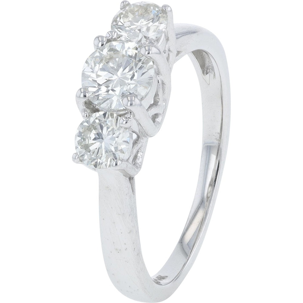 14K White Gold Three-Stone Engagement Ring with Round Lab-Grown Diamonds - 1.00 Carat Total Diamond Weight