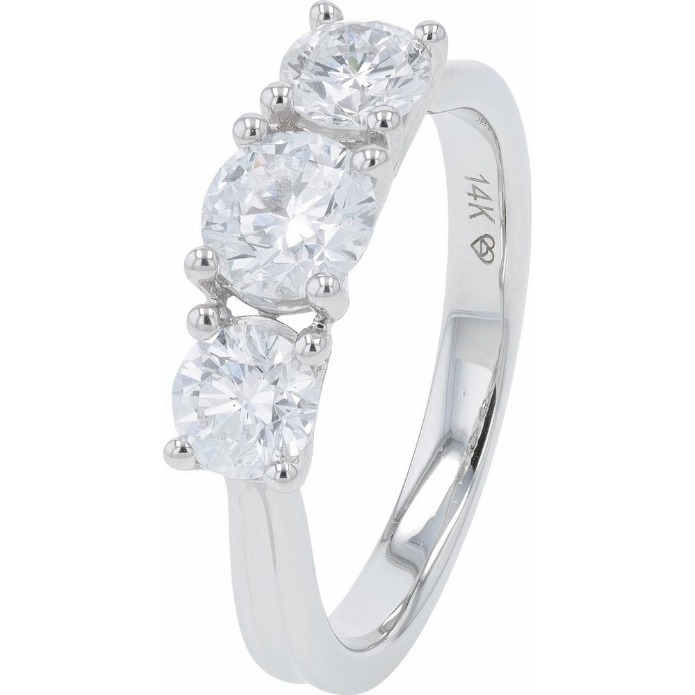 14K White Gold Three-Stone Engagement Ring with Round Lab-Grown Diamonds - 1.50 Carats Total Weight