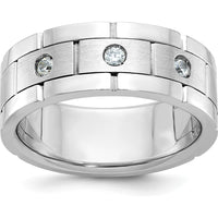 14K White Gold Three Stone Grooved Men's Ring Mounting with Polished Satin Finish by IBGoodman