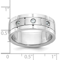 14K White Gold Three Stone Grooved Men's Ring Mounting with Polished Satin Finish by IBGoodman
