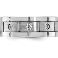 14K White Gold Three Stone Grooved Men's Ring Mounting with Polished Satin Finish by IBGoodman