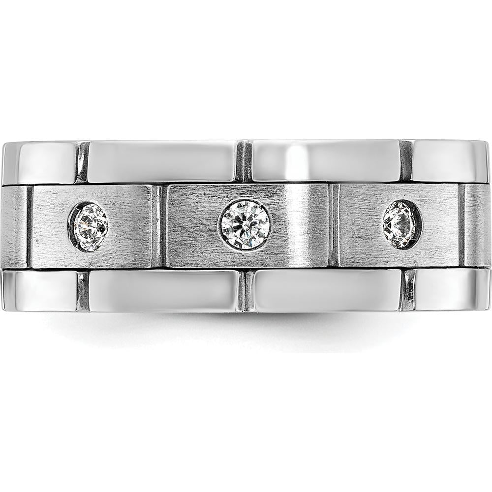 14K White Gold Three Stone Grooved Men's Ring Mounting with Polished Satin Finish by IBGoodman