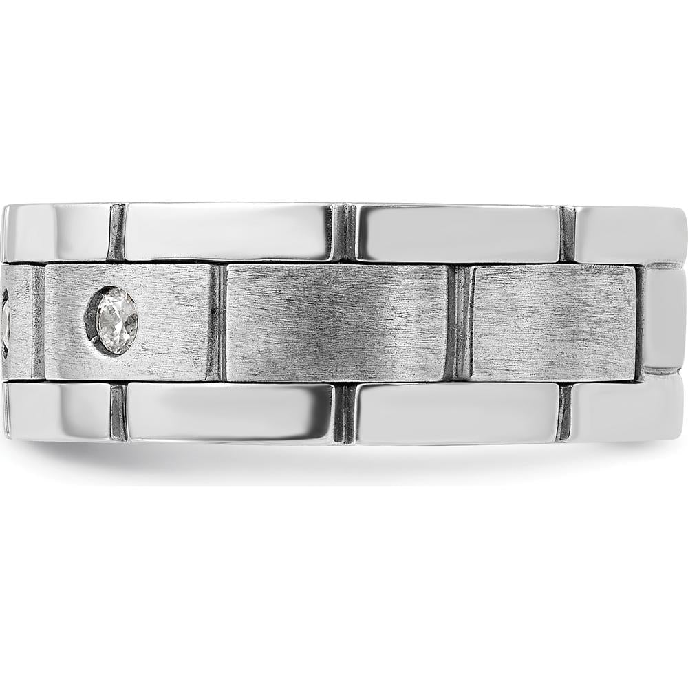 14K White Gold Three Stone Grooved Men's Ring Mounting with Polished Satin Finish by IBGoodman