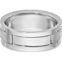 14K White Gold Three Stone Grooved Men's Ring Mounting with Polished Satin Finish by IBGoodman