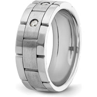 14K White Gold Three Stone Grooved Men's Ring Mounting with Polished Satin Finish by IBGoodman