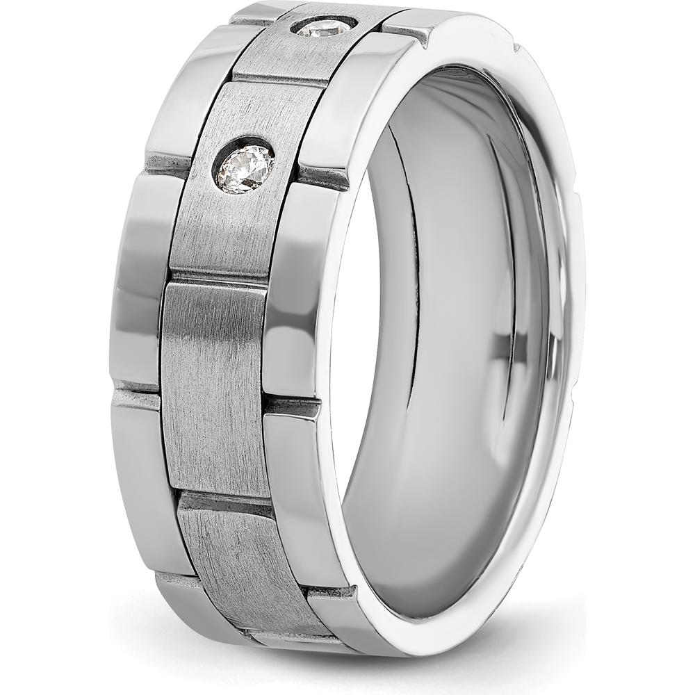 14K White Gold Three Stone Grooved Men's Ring Mounting with Polished Satin Finish by IBGoodman