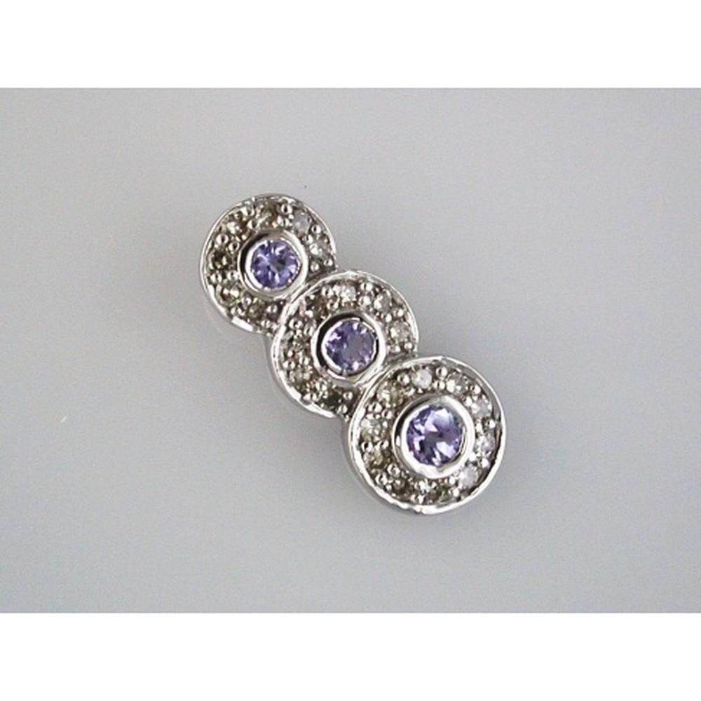 14K White Gold Three Stone Halo Pendant with Round Tanzanite and Round Diamonds - 0.24 Carat Tanzanite, 0.25 Carat Diamond Total Weight - Royal Jewelry