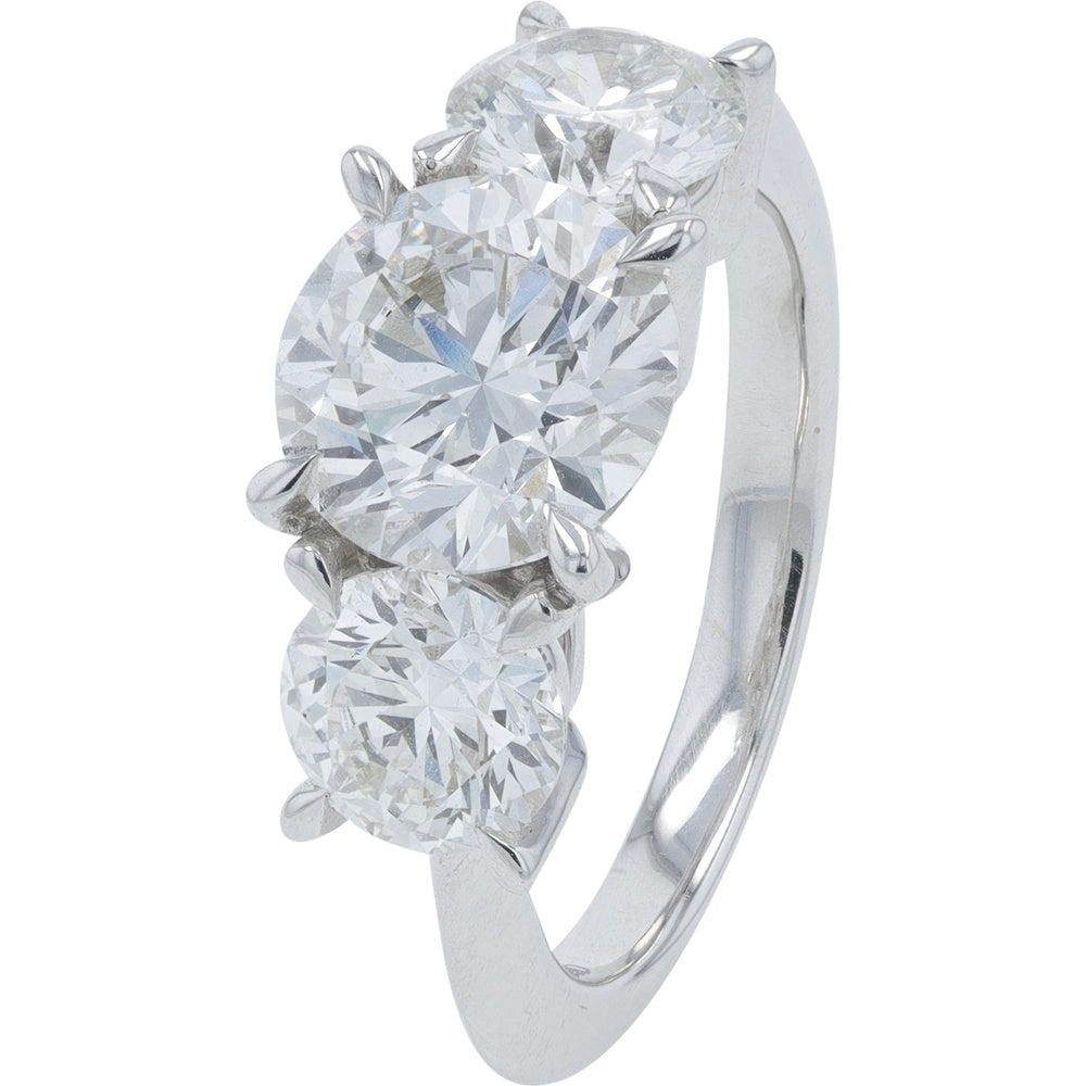14K White Gold Three-Stone Lab Grown Diamond Engagement Ring - 4.00 Carat Total Diamond Weight