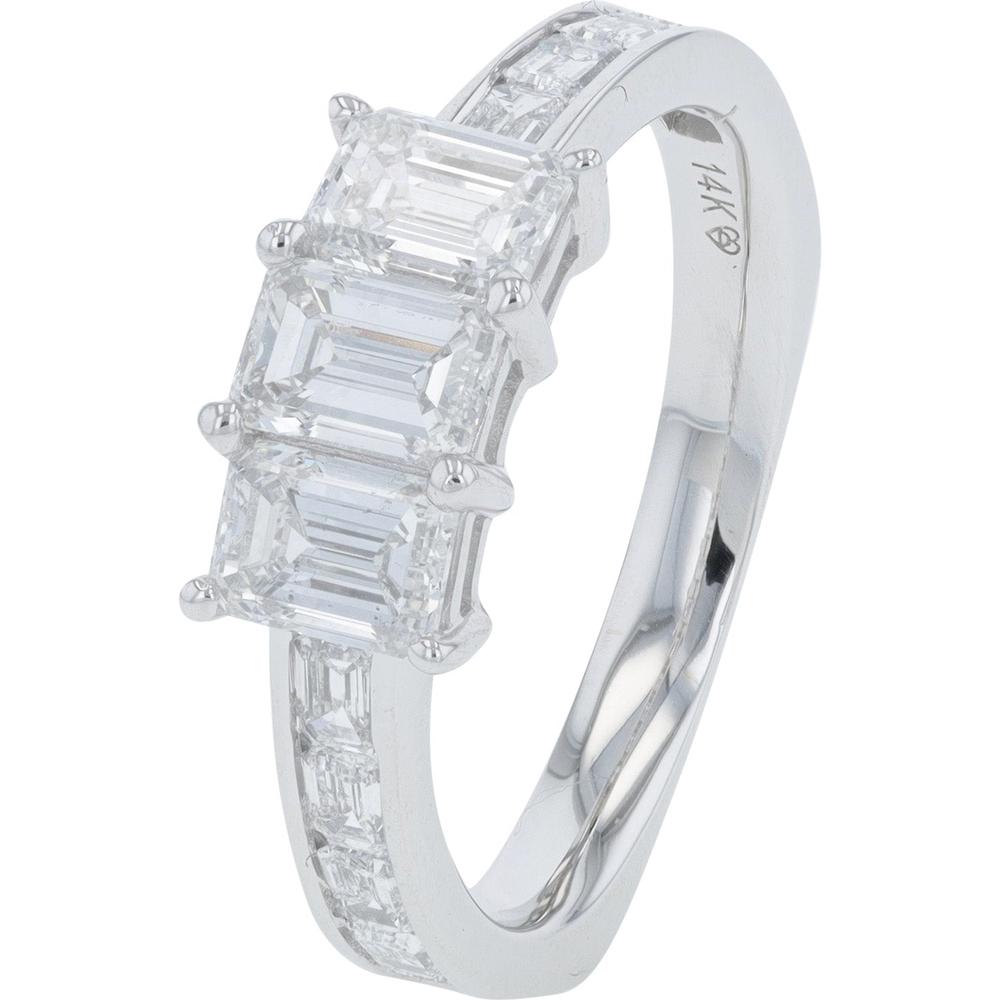 14K White Gold Three Stone Lab-Grown Diamond Ring - 2.00 Carat Total Diamond Weight