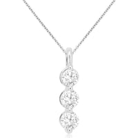 14K White Gold Three-Stone Linear Pendant with Semi-Bezel Set Round Lab-Grown Diamonds - 0.50 Carat Total Diamond Weight - Royal Jewelry