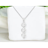 14K White Gold Three-Stone Linear Pendant with Semi-Bezel Set Round Lab-Grown Diamonds - 0.50 Carat Total Diamond Weight - Royal Jewelry