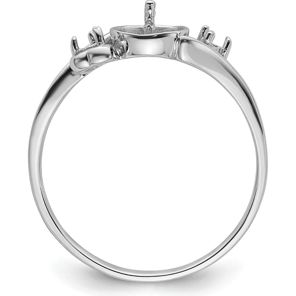 14K White Gold Three-Stone Mounting Ring for 7mm Pearl with Diamond Side Settings by Oro Pregiato