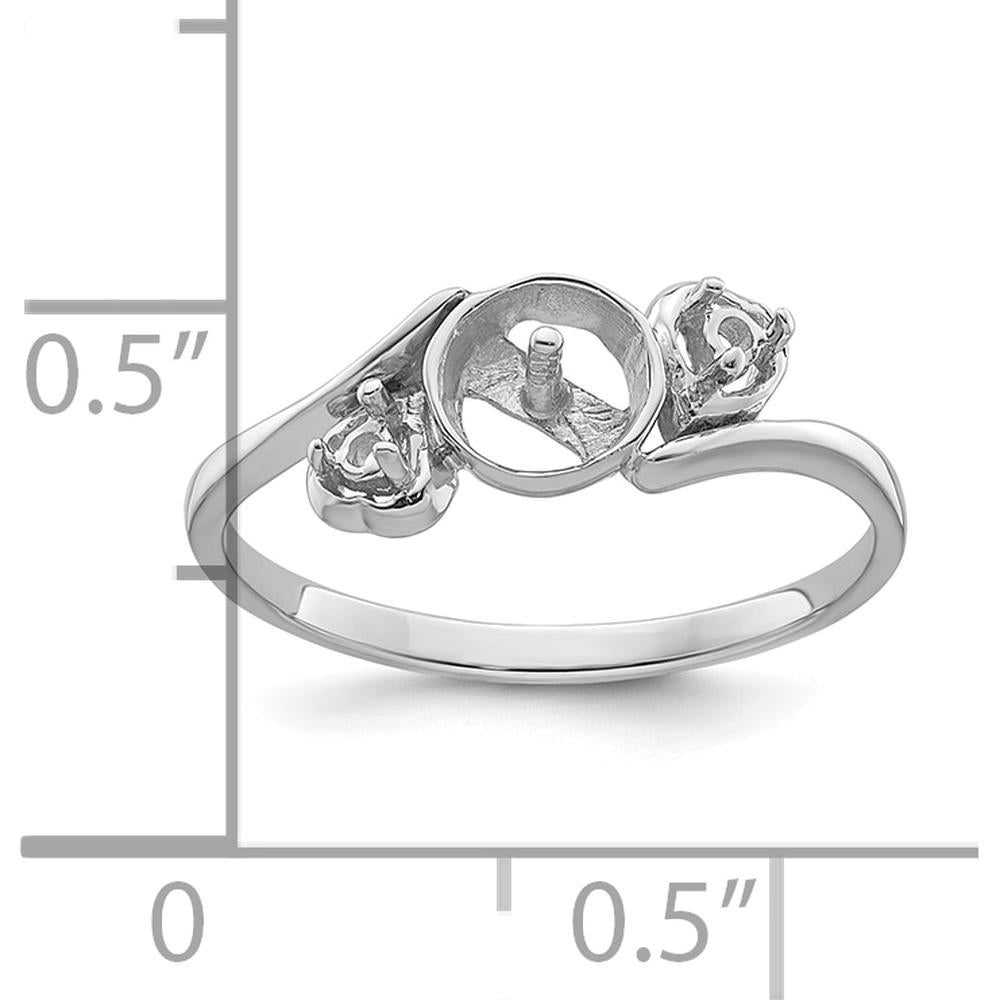 14K White Gold Three-Stone Mounting Ring for 7mm Pearl with Diamond Side Settings by Oro Pregiato