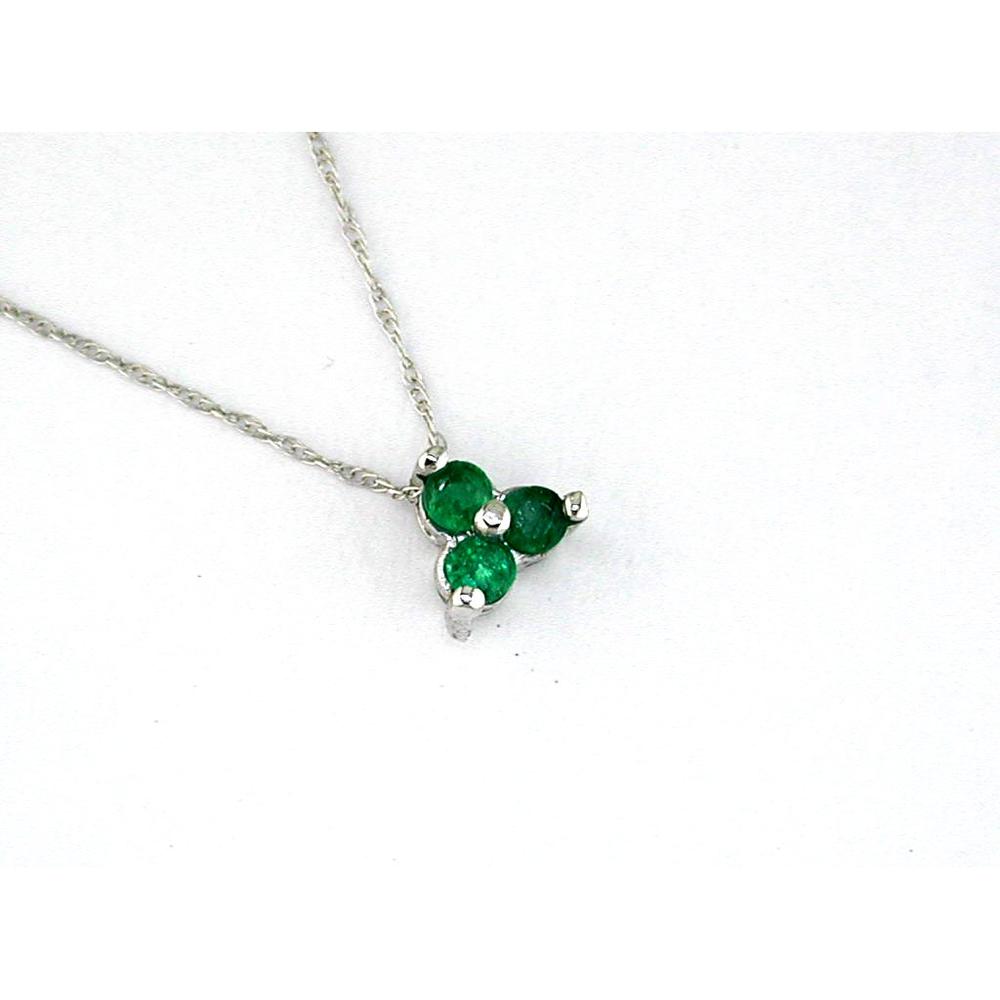 14K White Gold Three-Stone Necklace with Round Emeralds - 0.75 Carat Total Gem Weight - Royal Jewelry