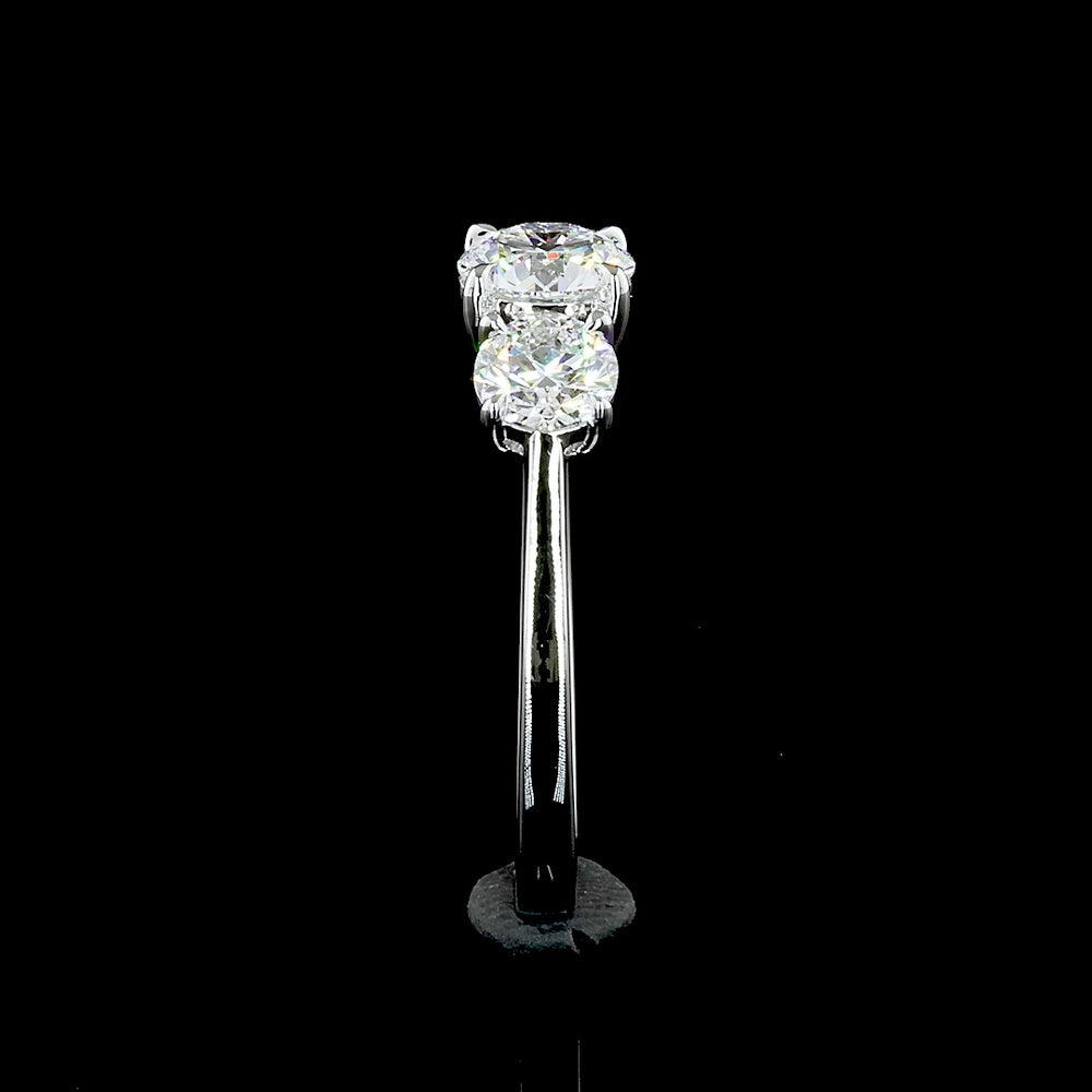 14K White Gold Three-Stone Ring with 0.71 Carat Round Lab Diamond Center and 0.71 Carat Total Side Diamonds - 1.42 Carat Total Diamond Weight - Covaloro Fine Jewelry