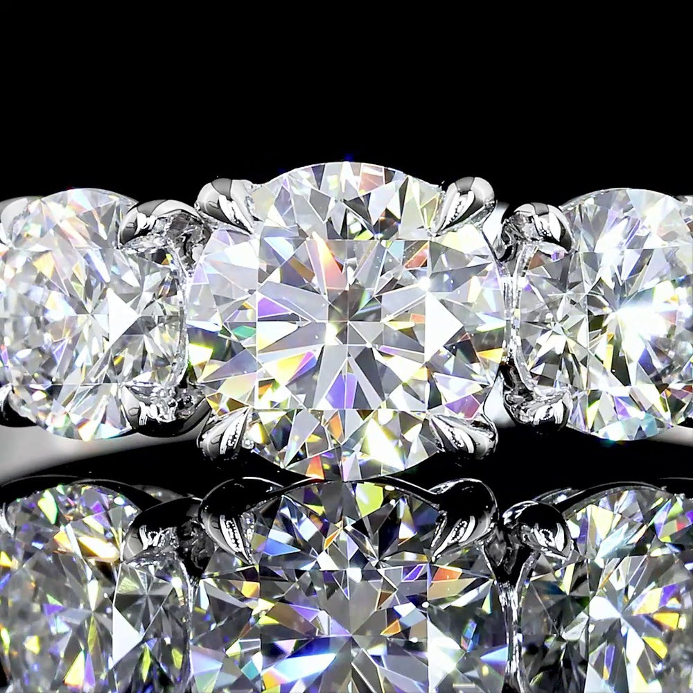 14K White Gold Three-Stone Ring with 0.71 Carat Round Lab Diamond Center and 0.71 Carat Total Side Diamonds - 1.42 Carat Total Diamond Weight - Covaloro Fine Jewelry