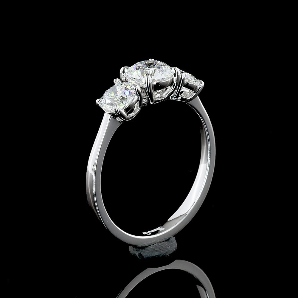 14K White Gold Three-Stone Ring with 0.71 Carat Round Lab Diamond Center and 0.71 Carat Total Side Diamonds - 1.42 Carat Total Diamond Weight - Covaloro Fine Jewelry
