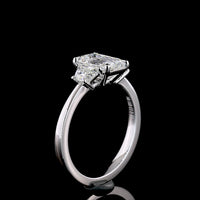 14K White Gold Three Stone Ring with 1.03 Carats Emerald Cut Lab Diamond and 0.40 Carats Trapezoid Cut Side Stones - 1.43 Carats Total Diamond Weight - Covaloro Fine Jewelry