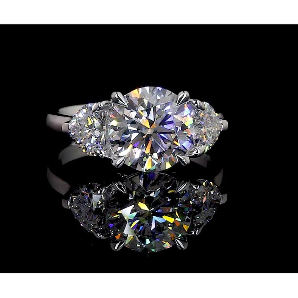 14K White Gold Three Stone Ring with 1.41 Carats Round Lab Diamond and 0.58 Carats Heart-Shaped Lab Diamonds - 1.99 Carats Total Diamond Weight - Covaloro Fine Jewelry