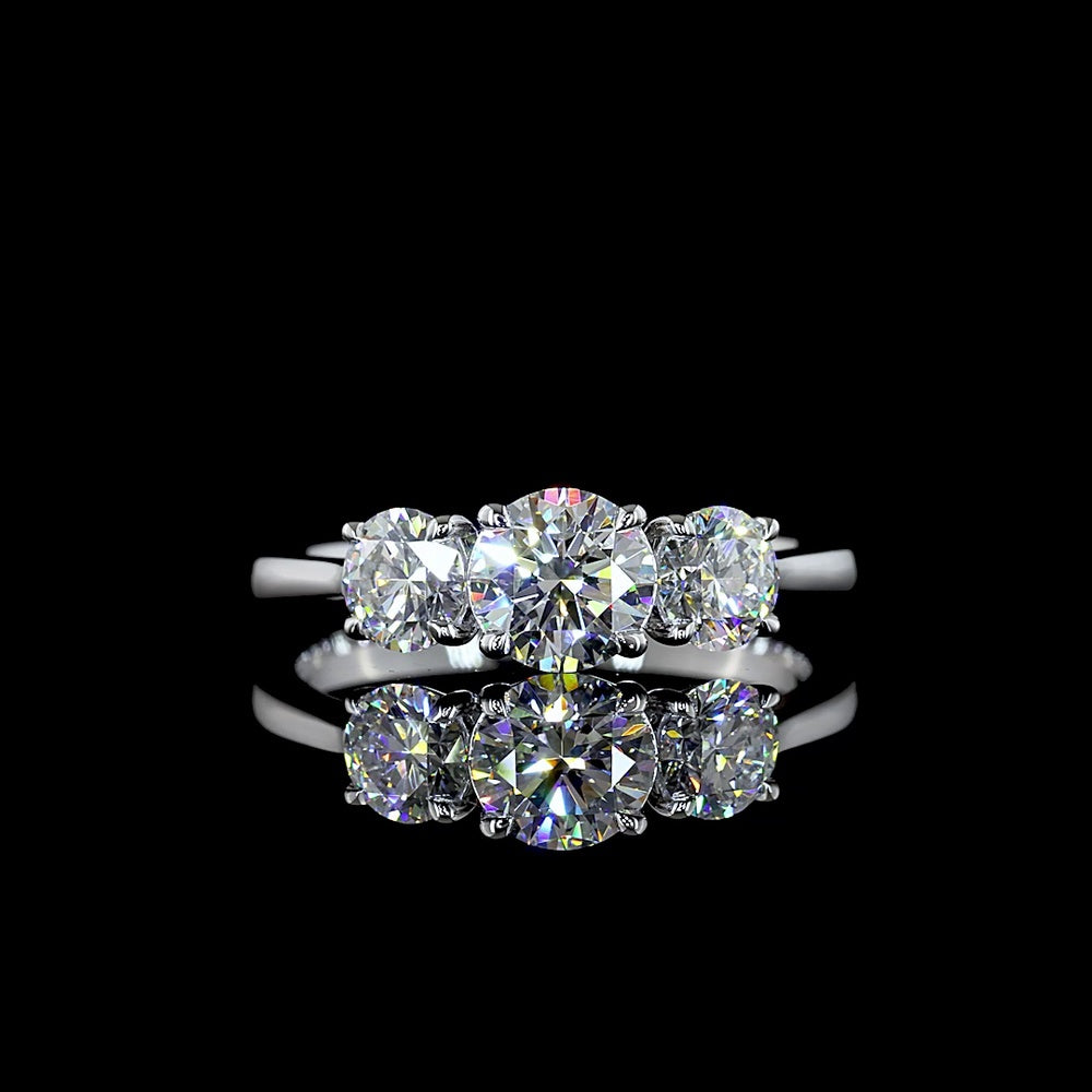 14K White Gold Three Stone Ring with 1.42 Carat Total Weight Round Brilliant Cut Lab Grown Diamonds in E-F Color VS Clarity - Covaloro Fine Jewelry