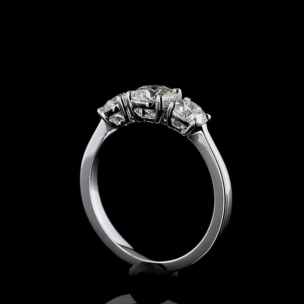 14K White Gold Three Stone Ring with 1.42 Carat Total Weight Round Brilliant Cut Lab Grown Diamonds in E-F Color VS Clarity - Covaloro Fine Jewelry
