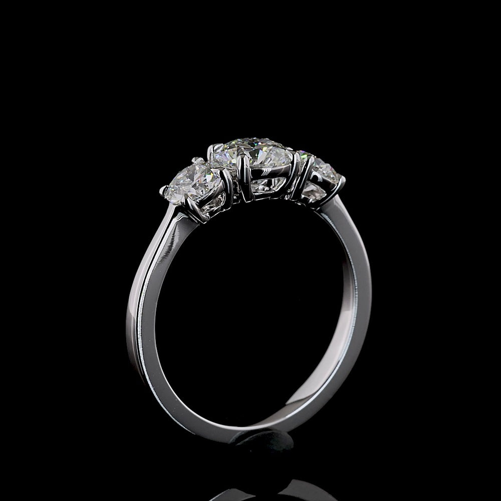 14K White Gold Three Stone Ring with 1.42 Carat Total Weight Round Brilliant Cut Lab Grown Diamonds in E-F Color VS Clarity - Covaloro Fine Jewelry