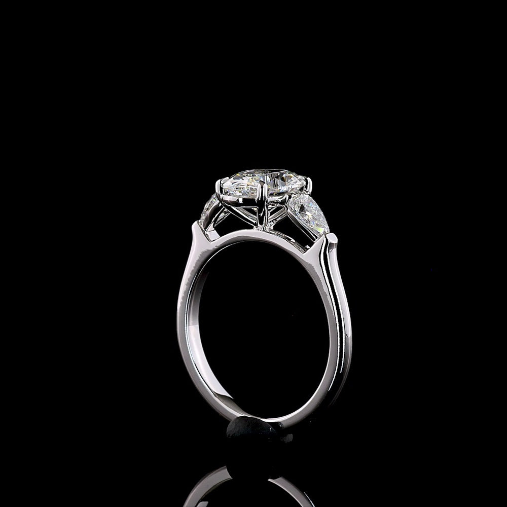 14K White Gold Three Stone Ring with 1.54 Carats Oval Cut Lab Diamond and 0.46 Carats Pear Shape Lab Diamonds - Total 2 Carats IGI Certified - Covaloro Fine Jewelry