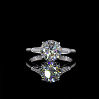 14K White Gold Three-Stone Ring with 2.00 Carats Round Brilliant Lab Diamond and 0.38 Carats Baguette Side Stones - Total 2.38 Carats, IGI Certified D VVS2 - Covaloro Fine Jewelry
