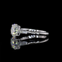 14K White Gold Three-Stone Ring with 2.00 Carats Round Brilliant Lab Diamond and 0.38 Carats Baguette Side Stones - Total 2.38 Carats, IGI Certified D VVS2 - Covaloro Fine Jewelry