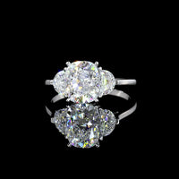 14K White Gold Three Stone Ring with 2.02 Carat Cushion Modified Lab Diamond and 0.49 Carat Half-Moon Lab Diamonds - Total 2.51 Carats - Covaloro Fine Jewelry