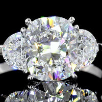 14K White Gold Three Stone Ring with 2.02 Carat Cushion Modified Lab Diamond and 0.49 Carat Half-Moon Lab Diamonds - Total 2.51 Carats - Covaloro Fine Jewelry