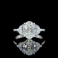 14K White Gold Three Stone Ring with 2.02 Carat Oval and 0.83 Carat Half-Moon Lab Diamonds - 2.85 Carat Total Weight - Covaloro Fine Jewelry