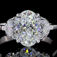 14K White Gold Three Stone Ring with 2.02 Carat Oval and 0.83 Carat Half-Moon Lab Diamonds - 2.85 Carat Total Weight - Covaloro Fine Jewelry