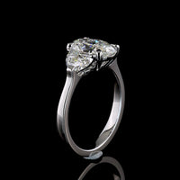 14K White Gold Three Stone Ring with 2.02 Carat Oval and 0.83 Carat Half-Moon Lab Diamonds - 2.85 Carat Total Weight - Covaloro Fine Jewelry