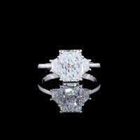 14K White Gold Three Stone Ring with 2.03 Carat Radiant Cut Lab Diamond and Half-Moon Side Stones - 2.77 Carat Total Diamond Weight - Covaloro Fine Jewelry