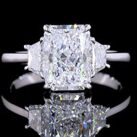 14K White Gold Three Stone Ring with 2.03 Carat Radiant Cut Lab Diamond and Half-Moon Side Stones - 2.77 Carat Total Diamond Weight - Covaloro Fine Jewelry