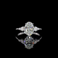 14K White Gold Three Stone Ring with 2.04 Carat Oval Lab Diamond and 0.47 Carat Pear Shape Side Stones - 2.51 Carat Total Diamond Weight - Covaloro Fine Jewelry