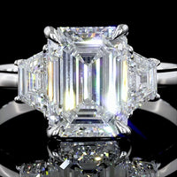 14K White Gold Three Stone Ring with 2.13 Carat Emerald Cut Lab Diamond and 0.66 Carat Trapezoid Cut Lab Diamonds - GIA Certified D VVS2 - 2.79 Carat Total Weight - Covaloro Fine Jewelry