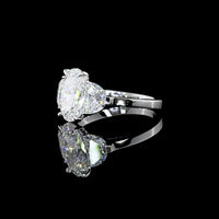 14K White Gold Three Stone Ring with 2.14 Carat Oval Lab Diamond and Half-Moon Side Diamonds (Total 2.94 Carats) - GIA Certified E VS1 - Covaloro Fine Jewelry