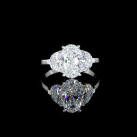 14K White Gold Three Stone Ring with 2.14 Carat Oval Lab Diamond and Half-Moon Side Diamonds (Total 2.94 Carats) - GIA Certified E VS1 - Covaloro Fine Jewelry