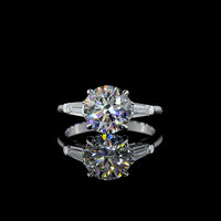 14K White Gold Three Stone Ring with 2.50 Carat Round Brilliant Cut Lab Diamond and Baguette Side Stones - 2.98 Carat Total Diamond Weight - Covaloro Fine Jewelry