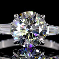 14K White Gold Three Stone Ring with 2.50 Carat Round Brilliant Cut Lab Diamond and Baguette Side Stones - 2.98 Carat Total Diamond Weight - Covaloro Fine Jewelry