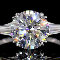 14K White Gold Three-Stone Ring with 2.51 Carat Round Brilliant Cut Lab Diamond and Tapered Baguette Side Stones - 2.88 Carat Total Diamond Weight, IGI Certified E VS1 - Covaloro Fine Jewelry