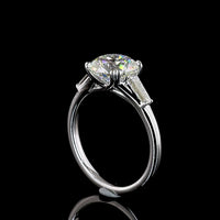 14K White Gold Three-Stone Ring with 2.51 Carat Round Brilliant Cut Lab Diamond and Tapered Baguette Side Stones - 2.88 Carat Total Diamond Weight, IGI Certified E VS1 - Covaloro Fine Jewelry