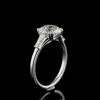 14K White Gold Three-Stone Ring with 2.51 Carat Round Brilliant Cut Lab Diamond and Tapered Baguette Side Stones - 2.88 Carat Total Diamond Weight, IGI Certified E VS1 - Covaloro Fine Jewelry