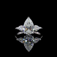 14K White Gold Three Stone Ring with 2.52 Carat Pear Shape Lab Diamond Center and Two Pear Side Diamonds - 3.19 Total Carat Weight - Covaloro Fine Jewelry