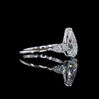 14K White Gold Three Stone Ring with 2.52 Carat Pear Shape Lab Diamond Center and Two Pear Side Diamonds - 3.19 Total Carat Weight - Covaloro Fine Jewelry