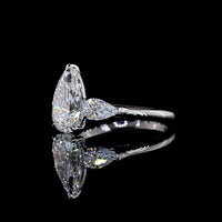 14K White Gold Three Stone Ring with 2.52 Carat Pear Shape Lab Diamond Center and Two Pear Side Diamonds - 3.19 Total Carat Weight - Covaloro Fine Jewelry