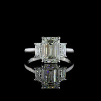 14K White Gold Three Stone Ring with 3.04 Carat Emerald Cut Lab Diamond and Two Side Stones - 4.06 Carat Total Diamond Weight - Covaloro Fine Jewelry